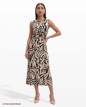 Anne Klein Ruched Waist Sleeveless Crew Neck Midi Dress