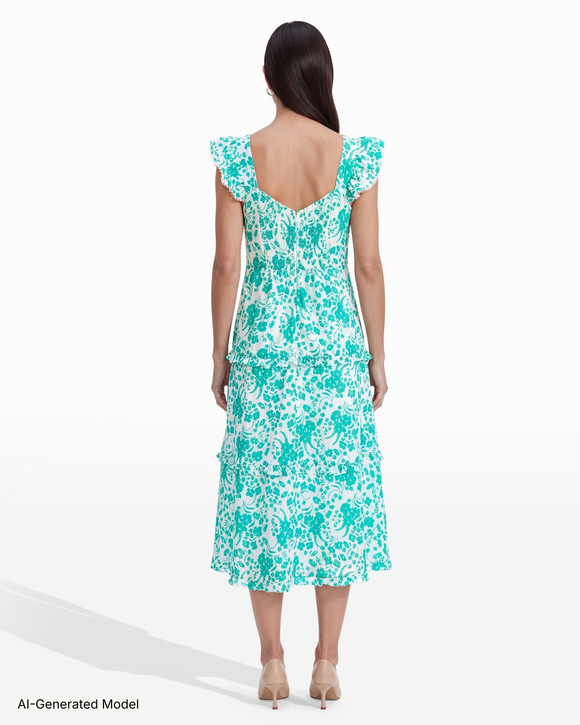 Anne Klein Ruffled Tiered Midi Dress in Floral Print