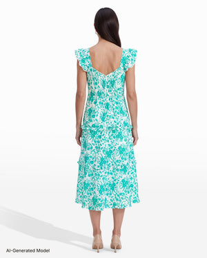 Anne Klein Ruffled Tiered Midi Dress in Floral Print