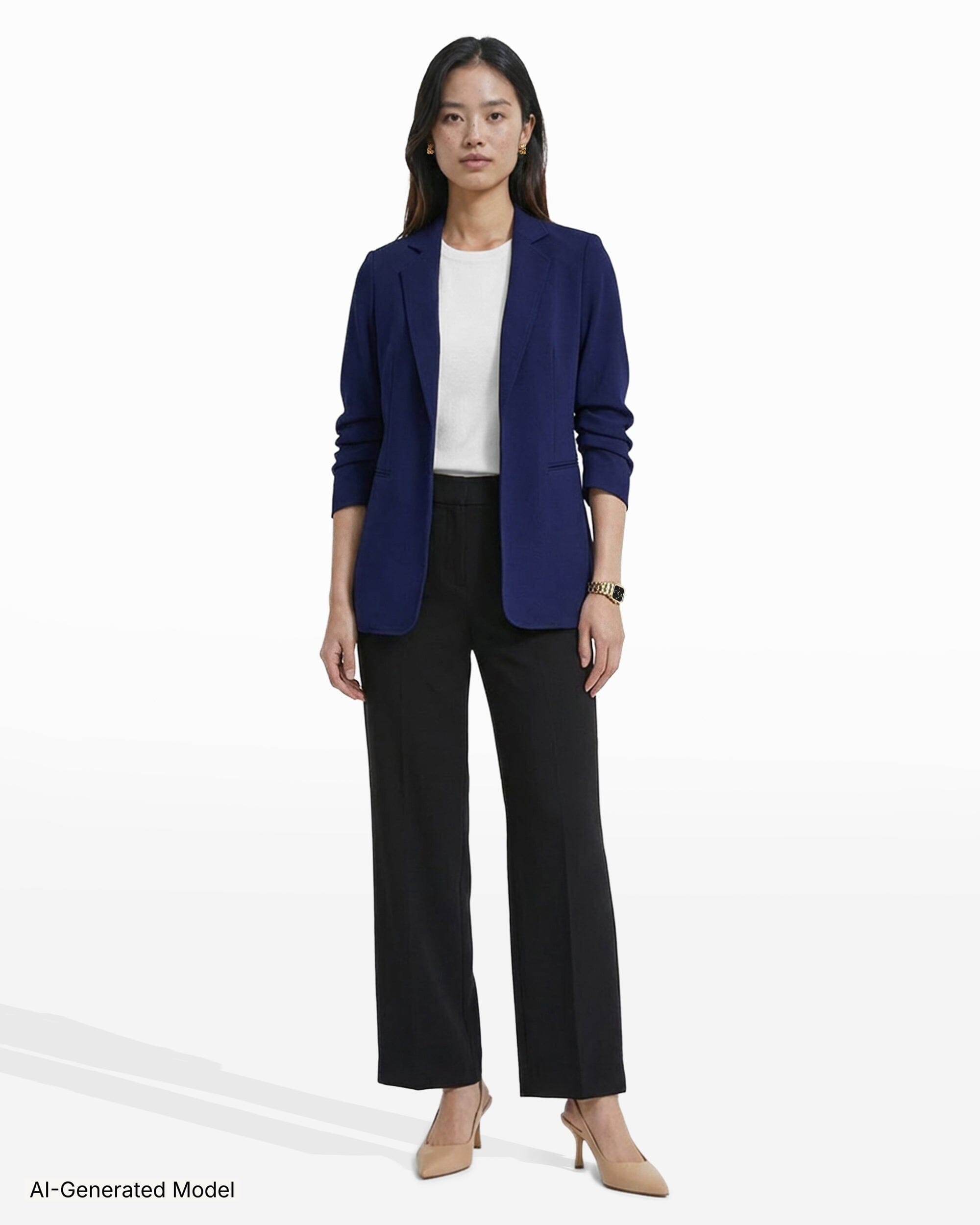 Anne Klein Open Front Scrunch Sleeve Blazer