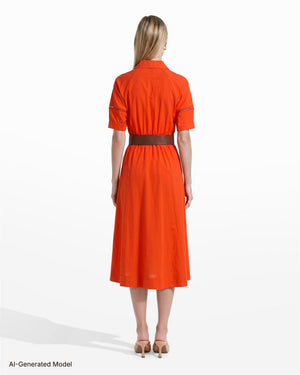 Anne Klein Short Sleeve Collared Shirt Dress With Trim