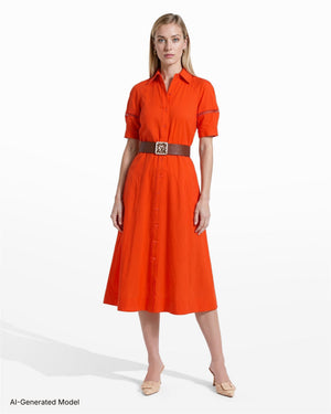 Anne Klein Short Sleeve Collared Shirt Dress With Trim