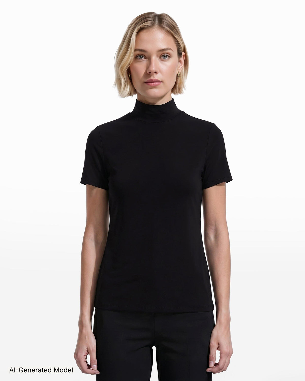 Anne Klein Short Sleeve Mock Neck Knit Top