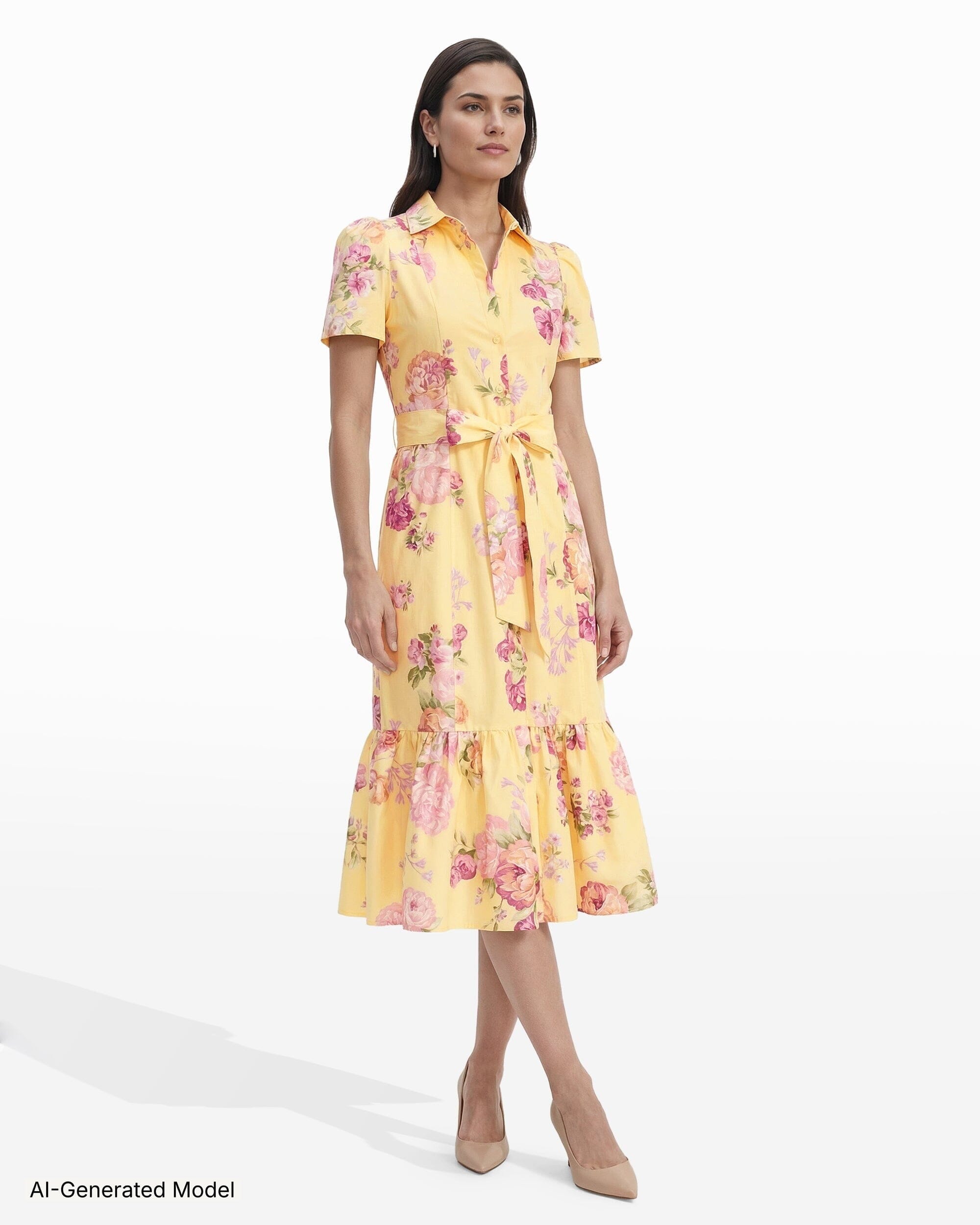 Floral Cotton Tiered Shirt Dress
