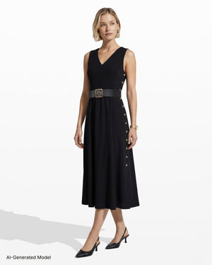 Anne Klein Side Button Midi Length Fit And Flare Dress