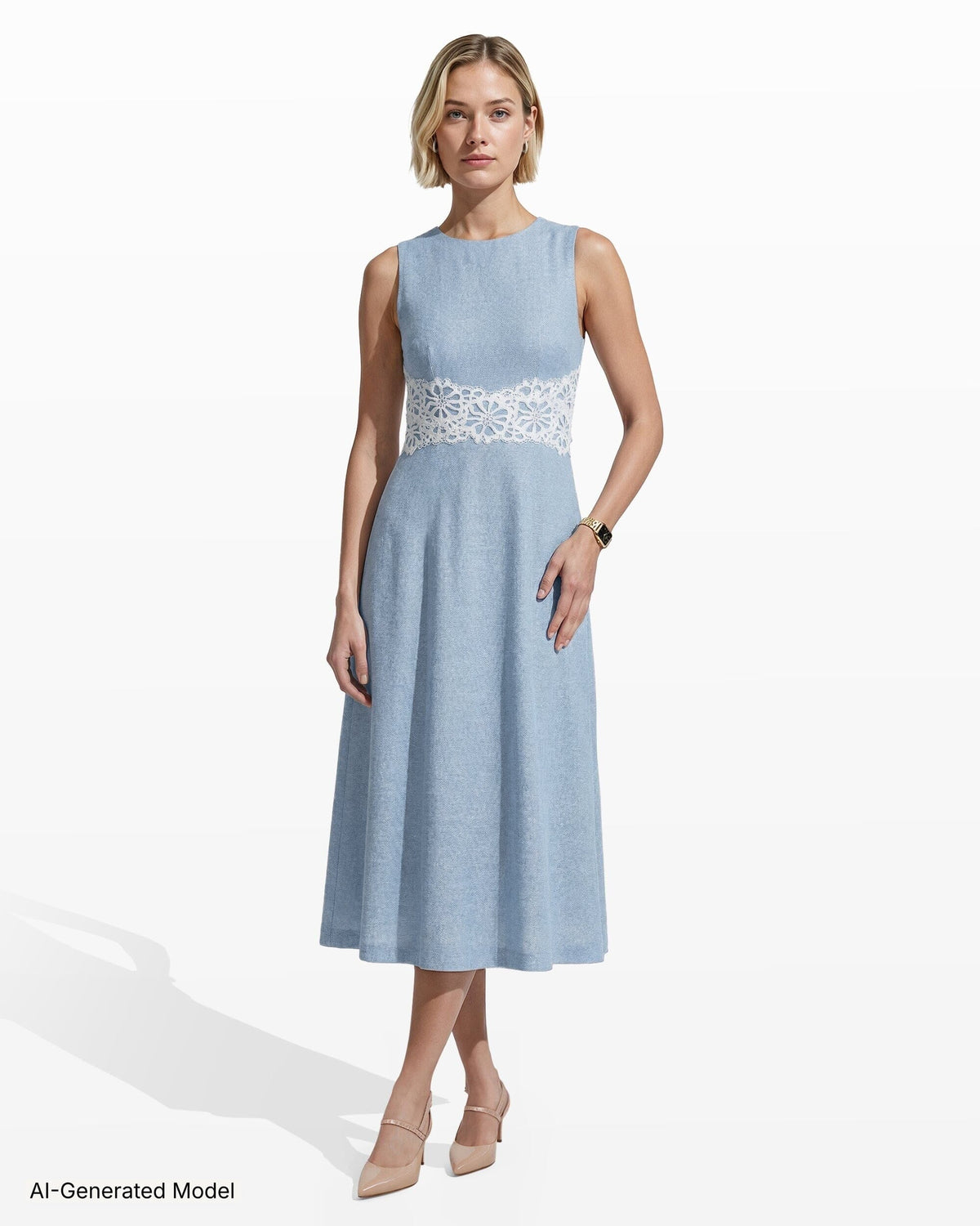 Anne Klein Sleeveless Midi Dress with Lace Inset