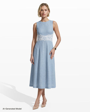 Anne Klein Sleeveless Midi Dress with Lace Inset