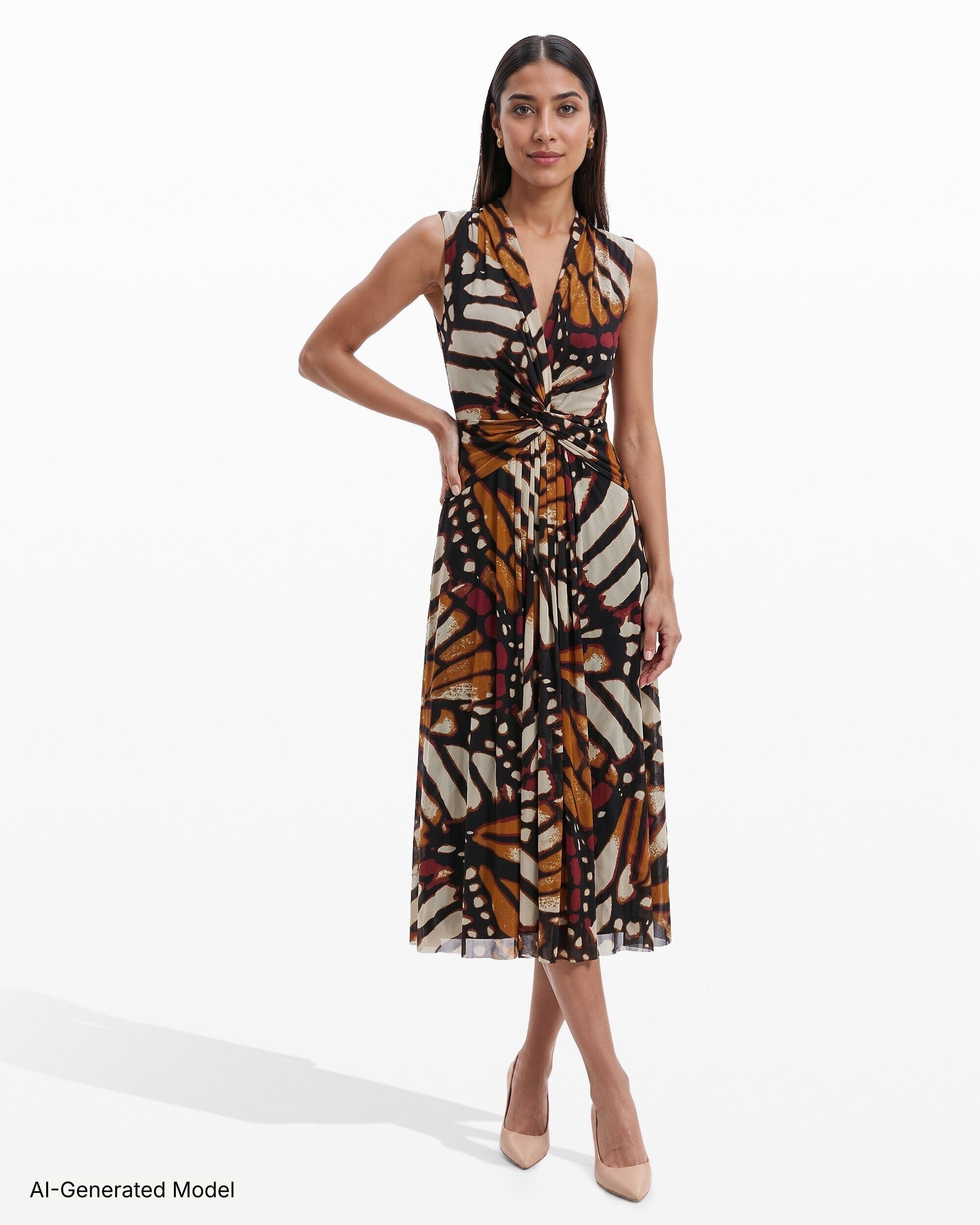 Sleeveless Twist-Detail V-Neck Midi Dress Dresses Kasper