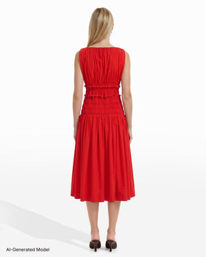 Anne Klein Smocked Boat Neck Sleeveless Midi Dress