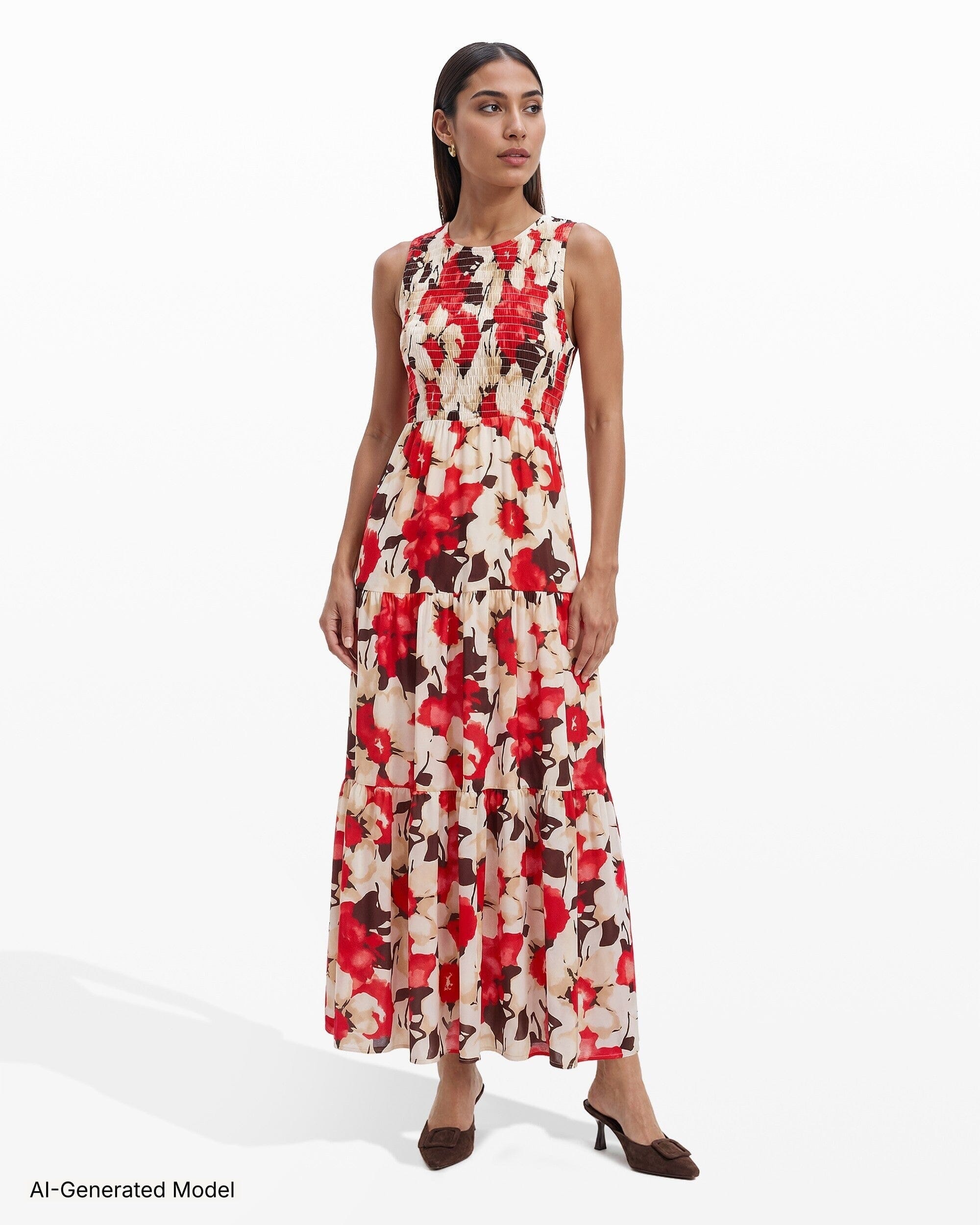 Anne Klein Smocked Bodice Tiered Maxi Dress