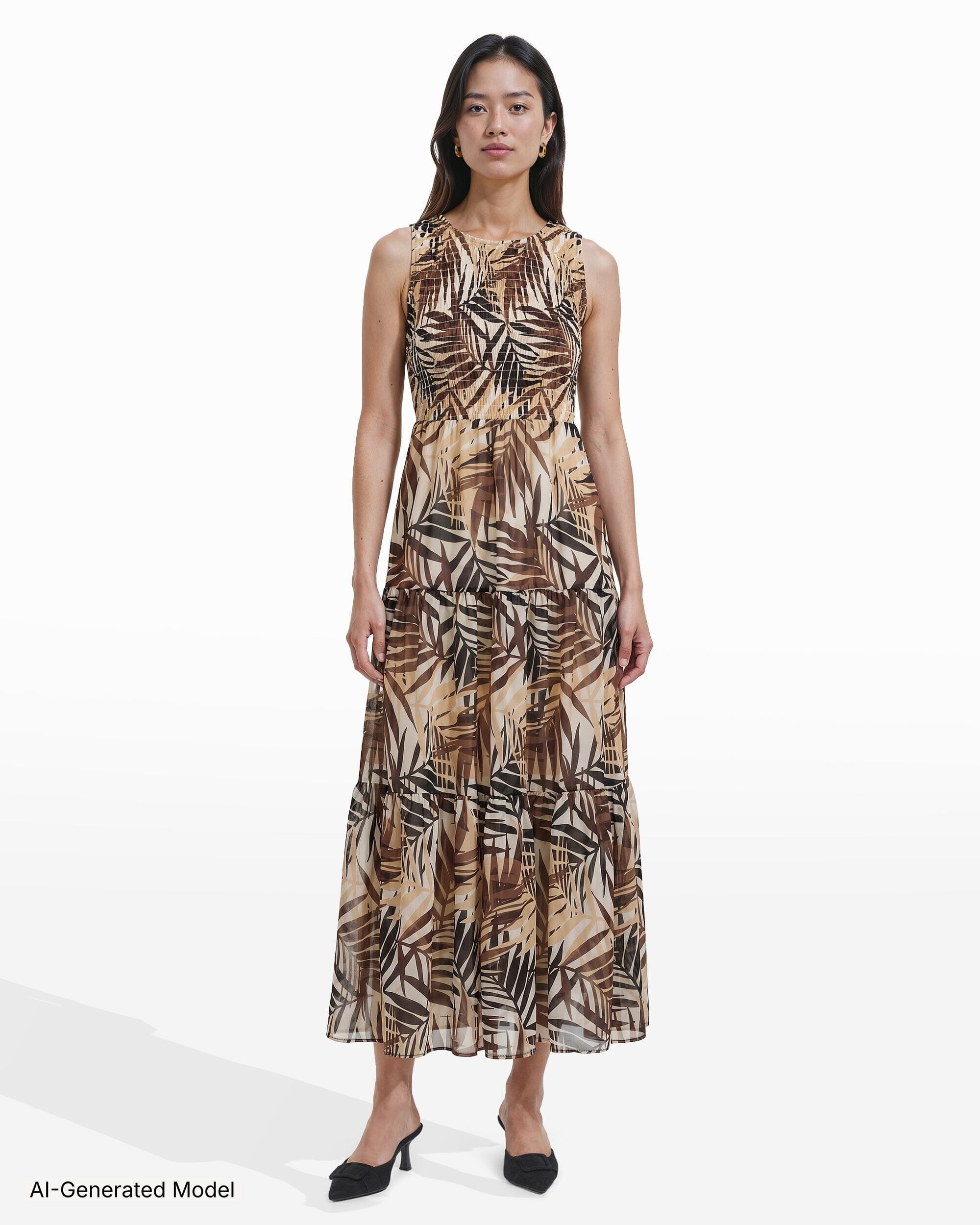 Anne Klein Smocked Bodice Tiered Maxi Dress