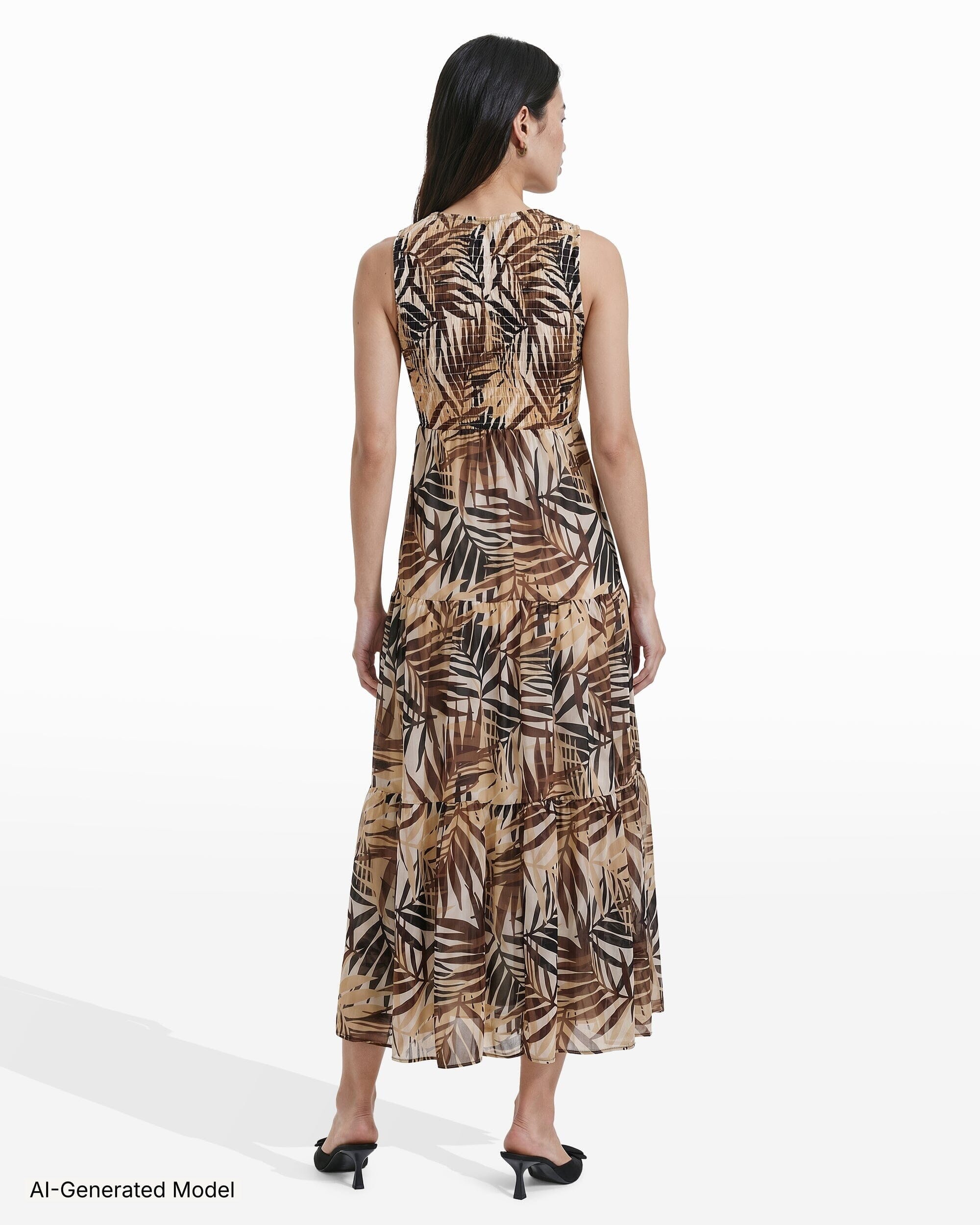 Anne Klein Smocked Bodice Tiered Maxi Dress