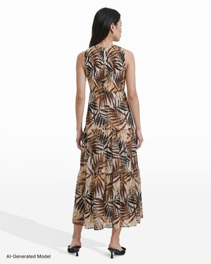 Anne Klein Smocked Bodice Tiered Maxi Dress