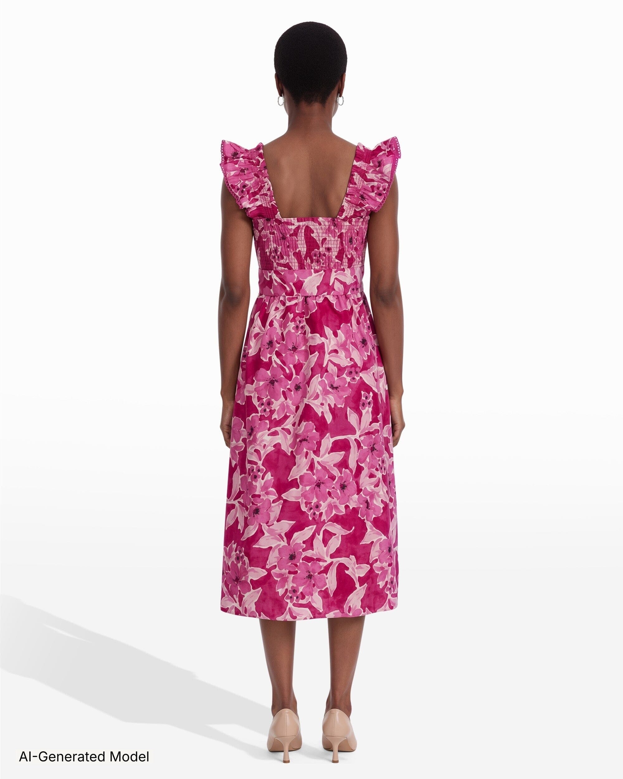 Anne Klein Smocked Midi Dress with Ruffle Cap Sleeves