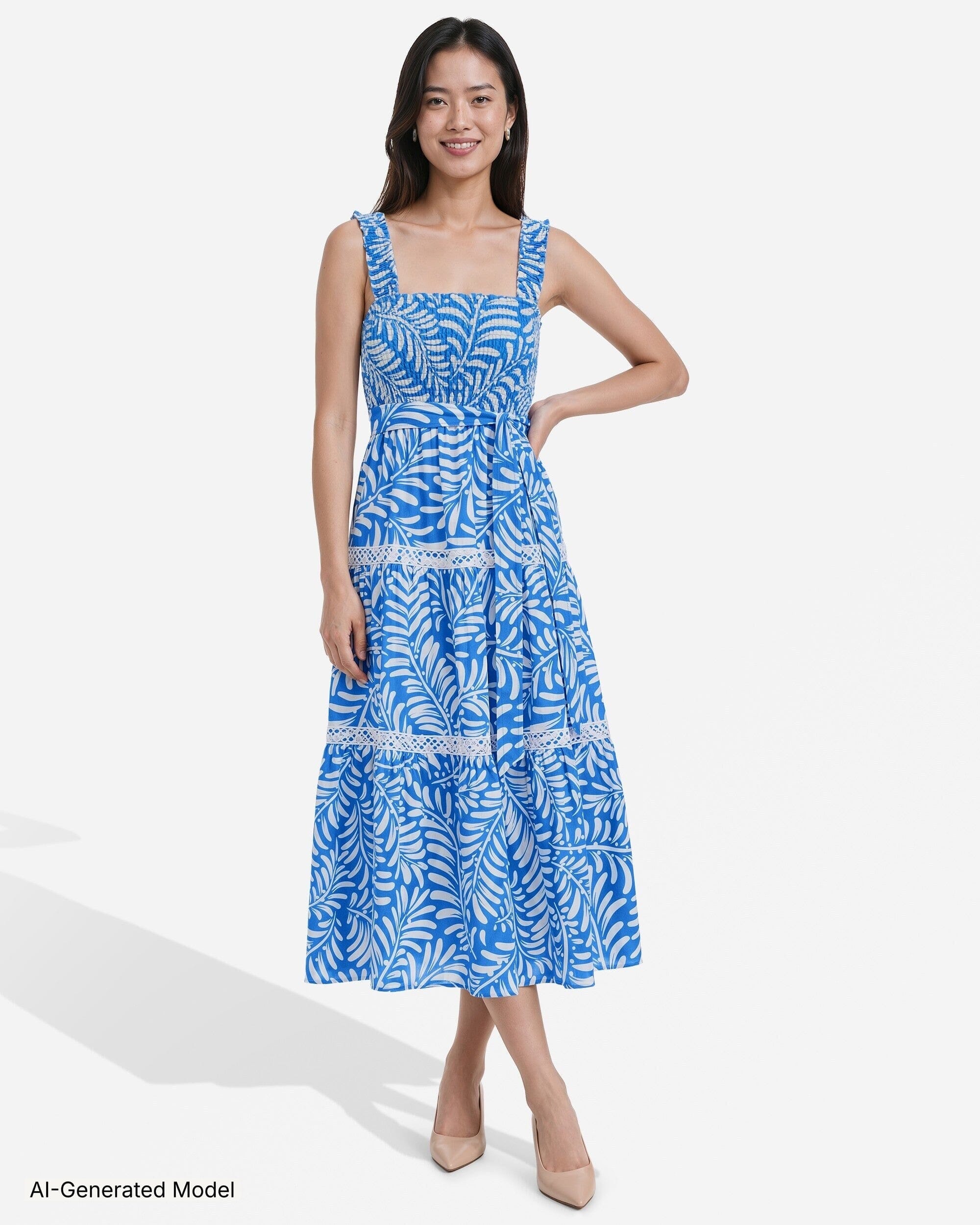 Anne Klein Smocked Linen-Blend Patio Dress