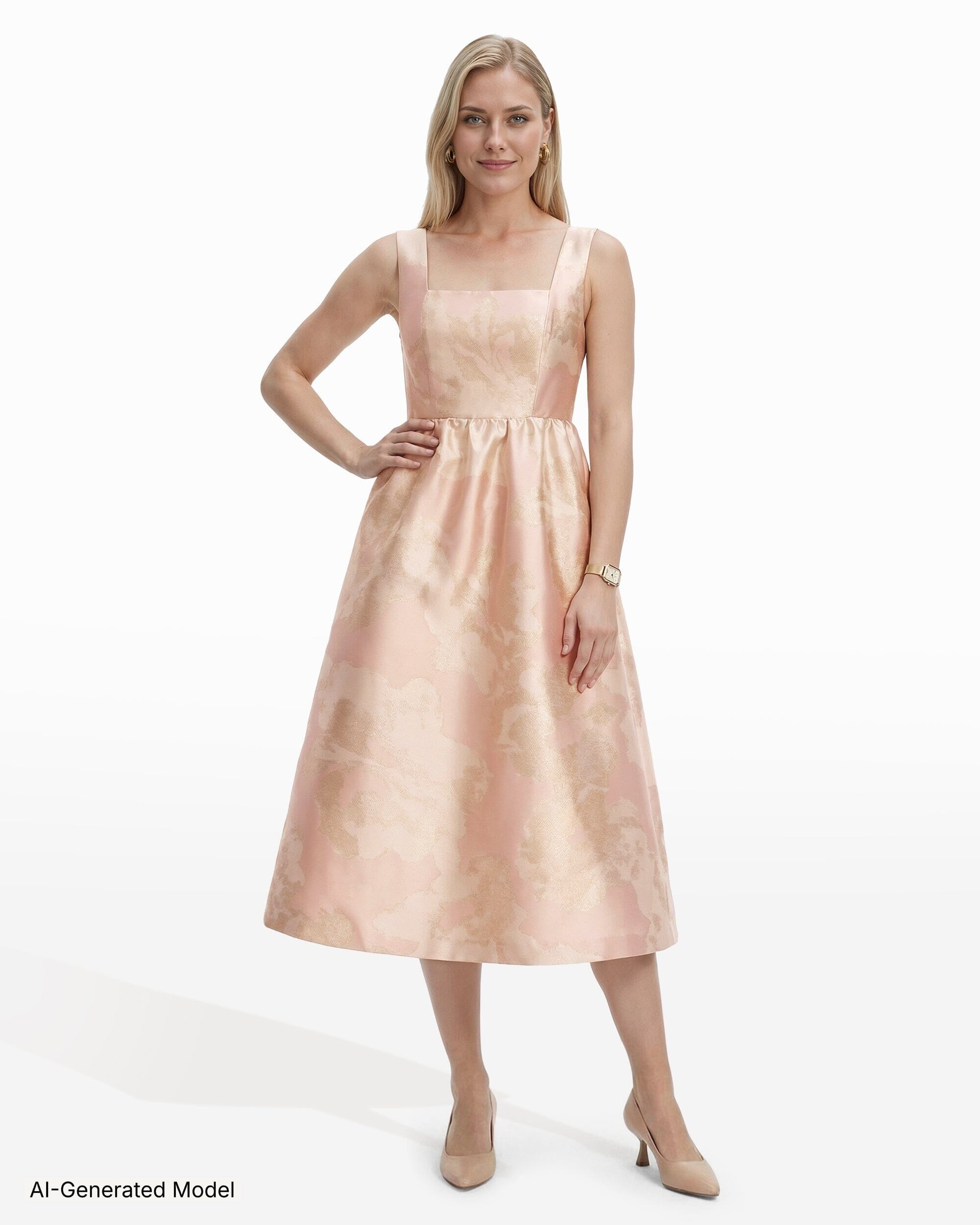 Anne Klein Square Neck Open-Back A-Line Midi Dress