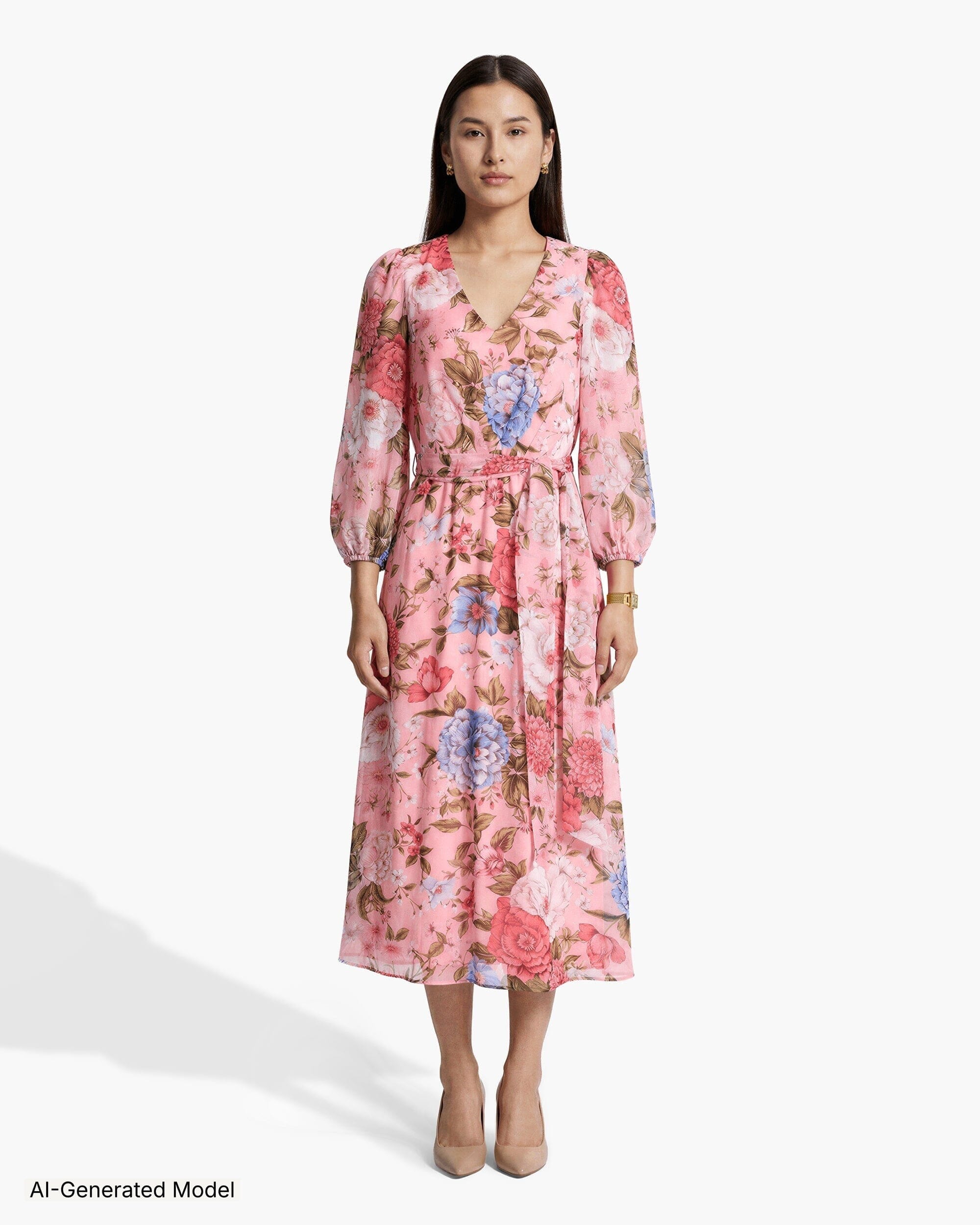midi 3 4 sleeve dresses casual Anne Klein Printed Wrap Dress Size:UK 9 / EU 43 / US 10 Bhldn dark berry womens cat: Clothing Evening dress Designed in a flattering