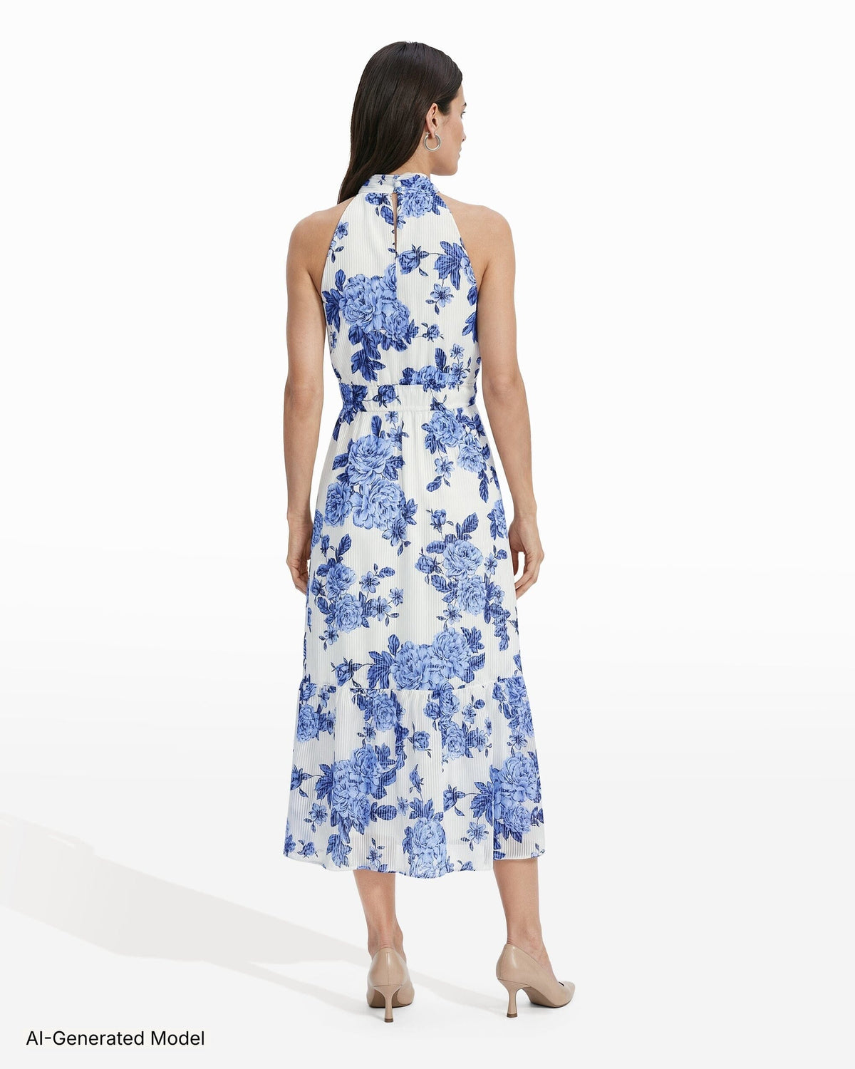 Anne Klein Tie Neck Tiered Construction Midi Length Dress