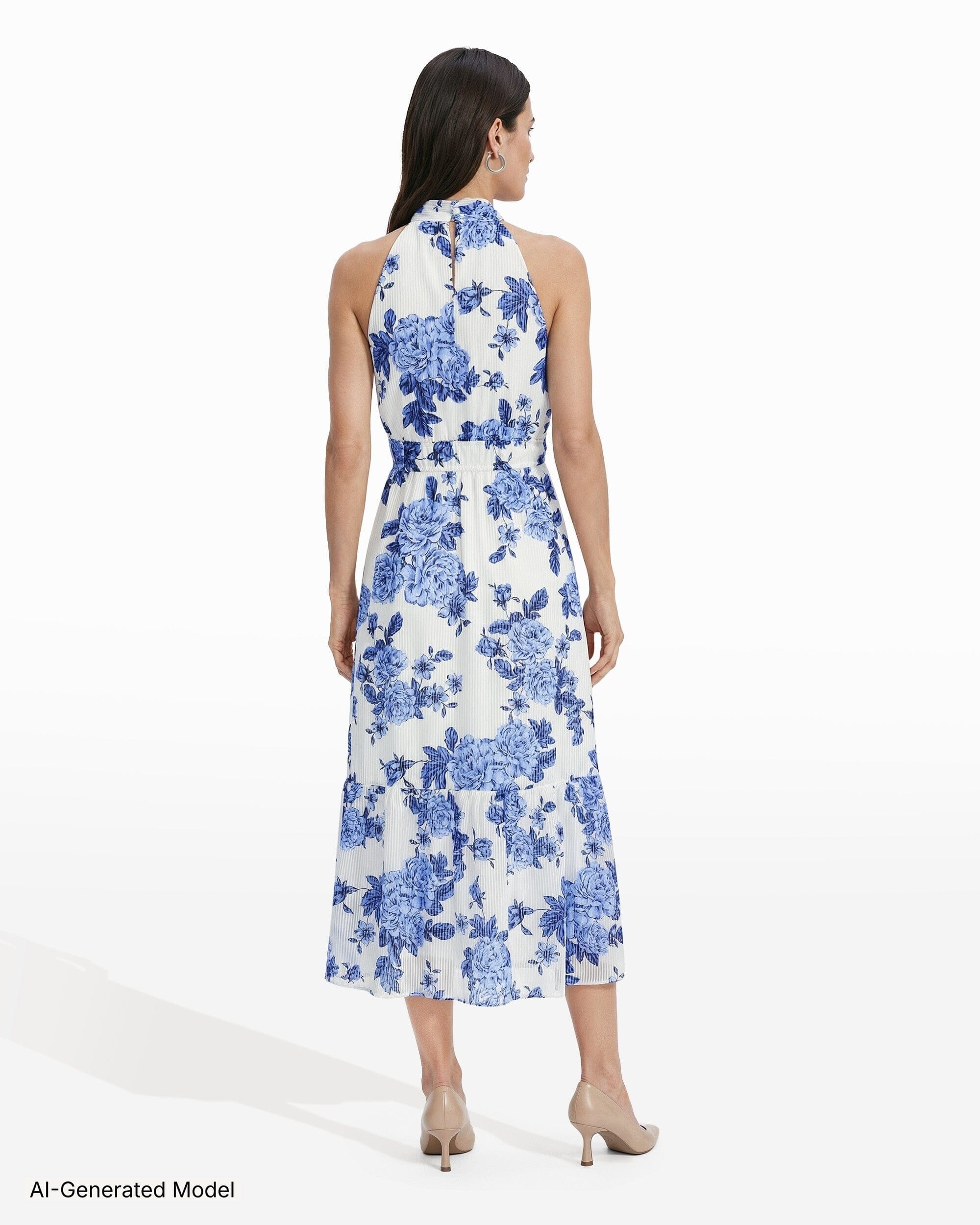 Anne Klein Tie Neck Tiered Construction Midi Length Dress