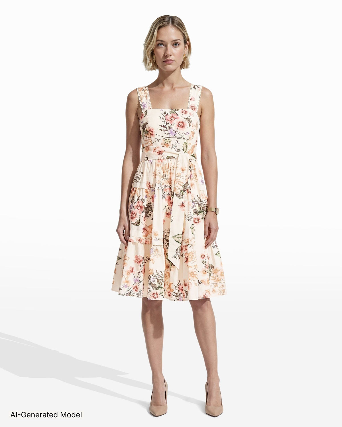 Anne Klein Tiered A-Line Floral Midi Dress