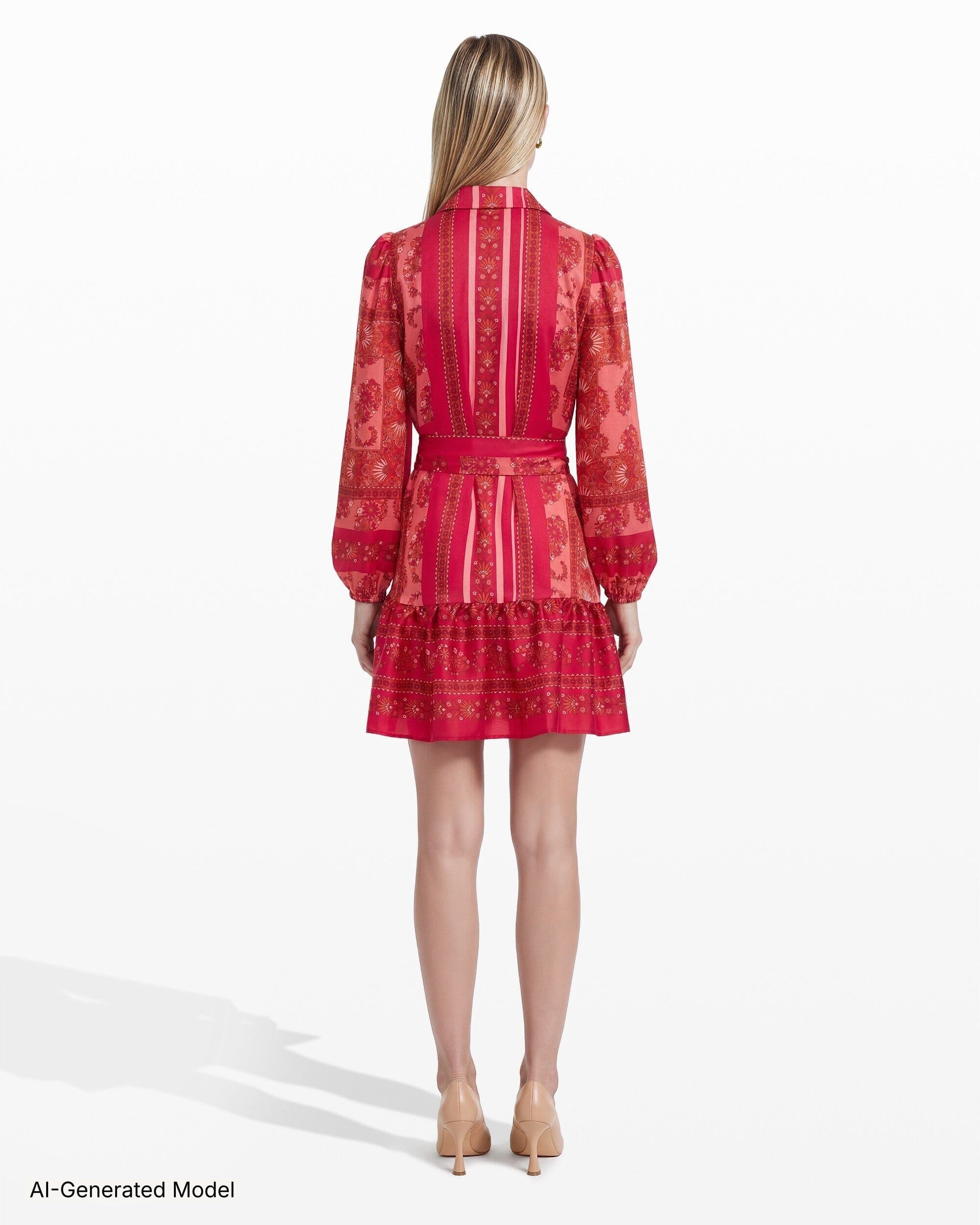 Tiered Collared Button-Front Long Sleeve Shirt Dress Dresses Kasper
