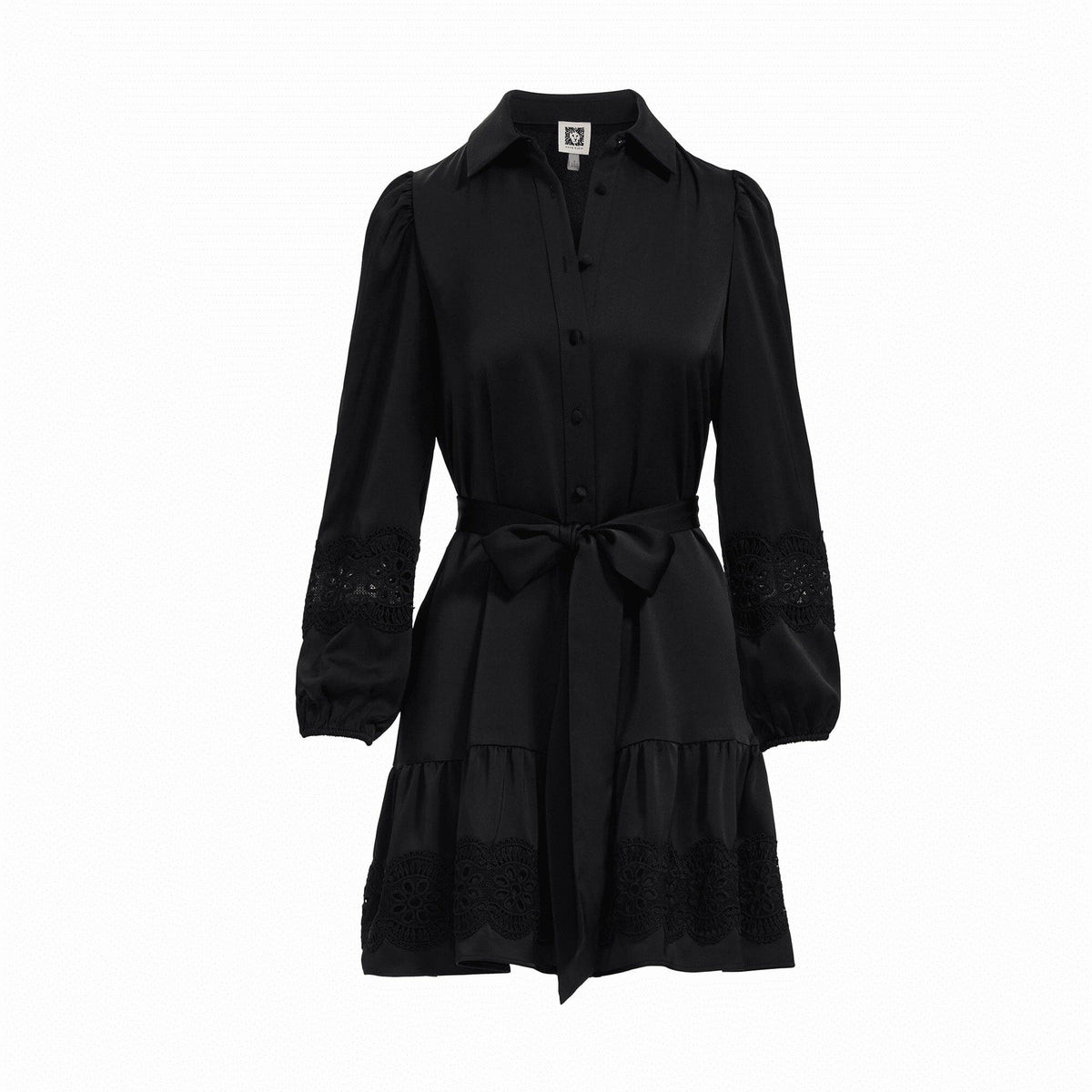 black dress with white collar long sleeves Classic Little Sheer and Marmalade-shop Little Stretch Alexia Mixed Media Mini Dress