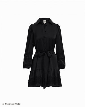Anne Klein Tiered Collared Long Sleeve Button-Front Shirt Dress