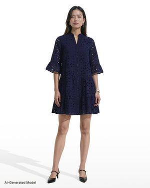 Anne Klein Tiered Shirt Dress with Stand Collar