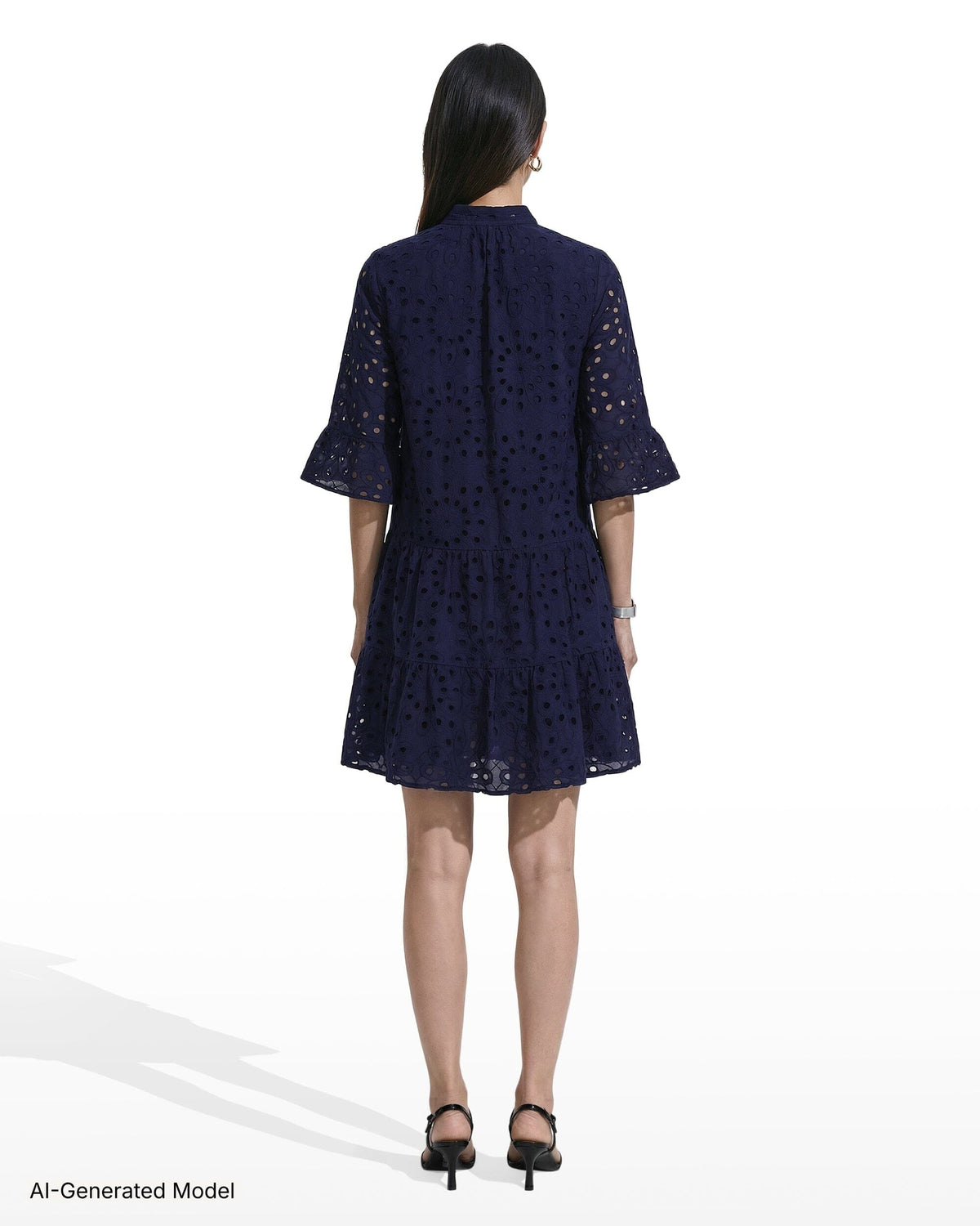 Anne Klein Tiered Shirt Dress with Stand Collar