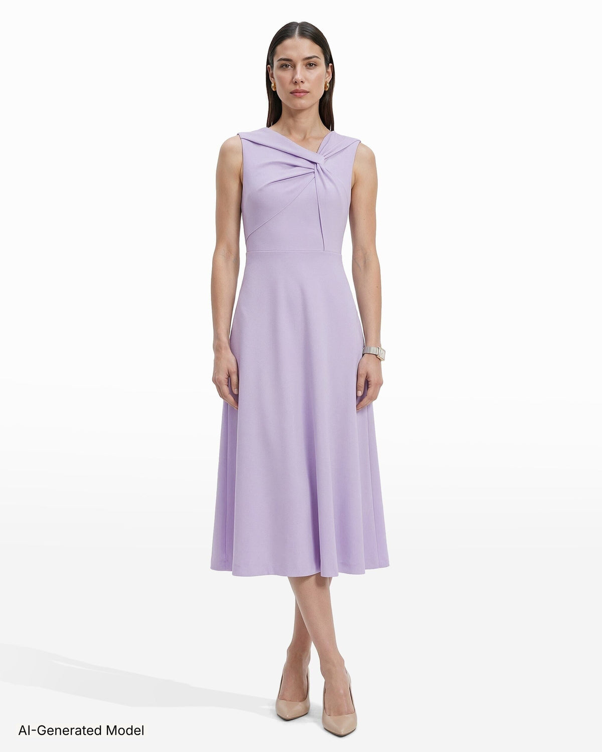 Anne Klein Twist Detail Front A-Line Midi Dress
