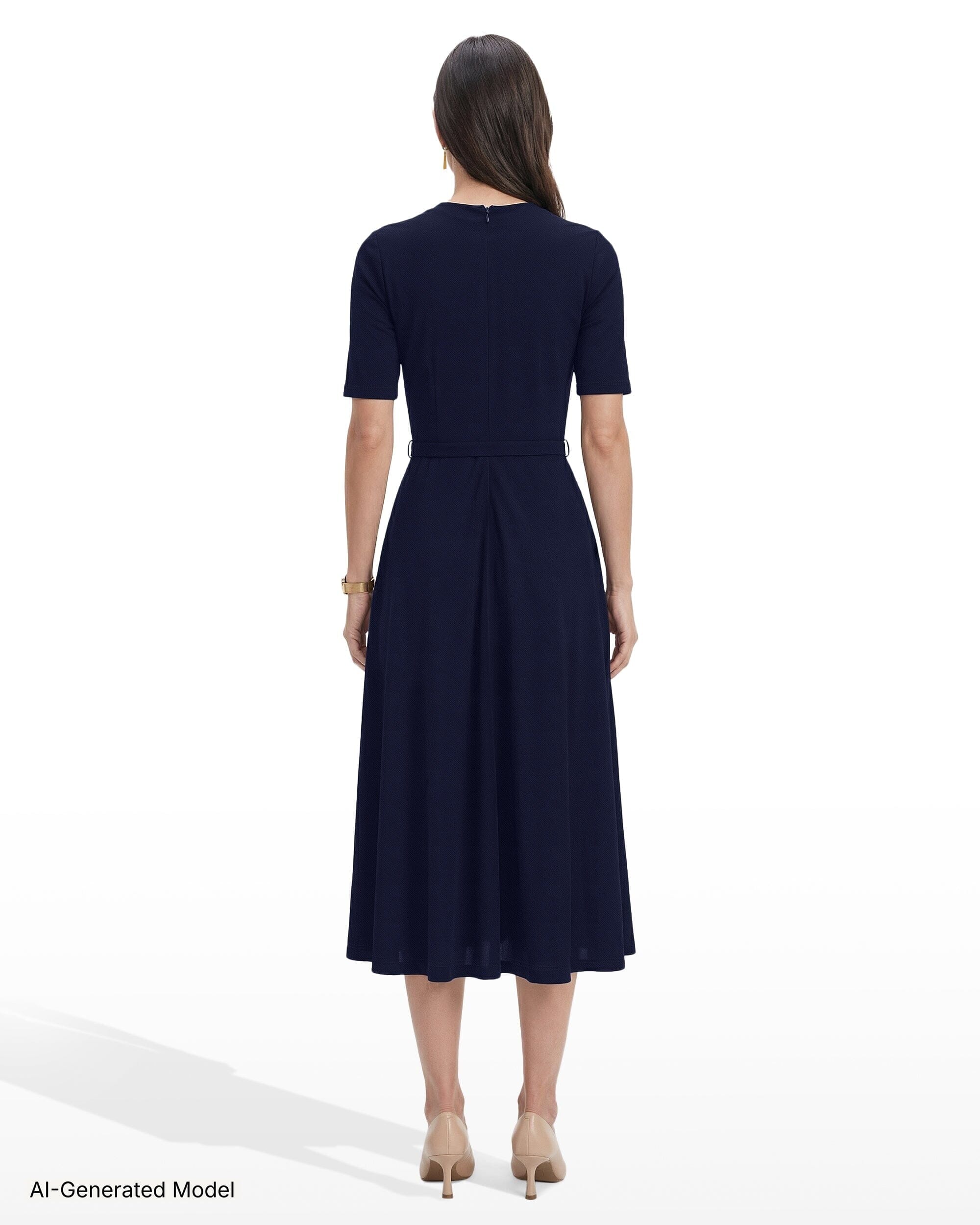 Anne Klein Twist Detail Neck Midi Length Fit and Flare Dress