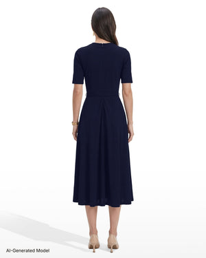 Anne Klein Twist Detail Neck Midi Length Fit and Flare Dress