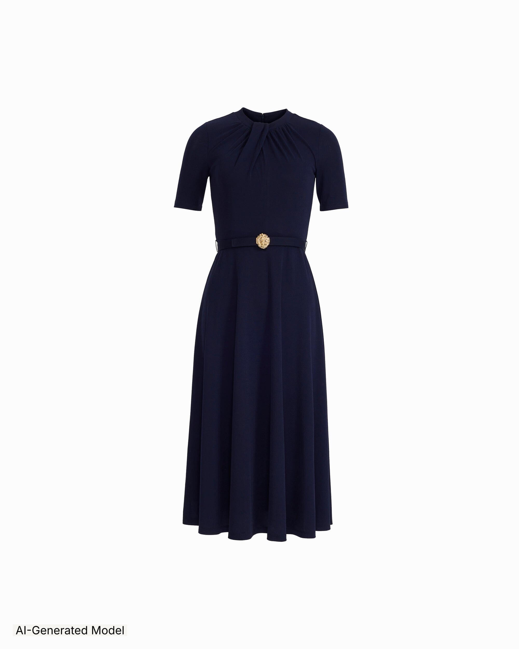 Anne Klein Twist Detail Neck Midi Length Fit and Flare Dress