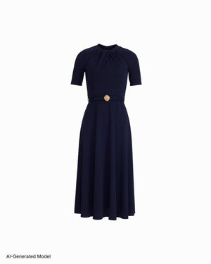 Anne Klein Twist Detail Neck Midi Length Fit and Flare Dress