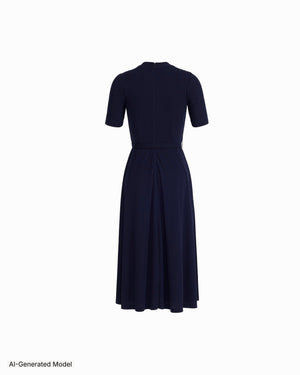 Anne Klein Twist Detail Neck Midi Length Fit and Flare Dress