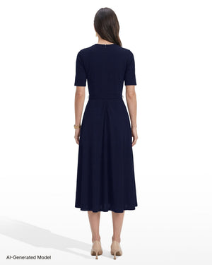Anne Klein Twist Detail Neck Midi Length Fit and Flare Dress