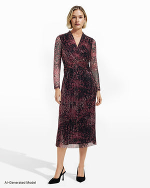 formal midi dress with sleeves Velvi - Diana - White Do Not Iron TA3 Notchy Long Sleeve Midi