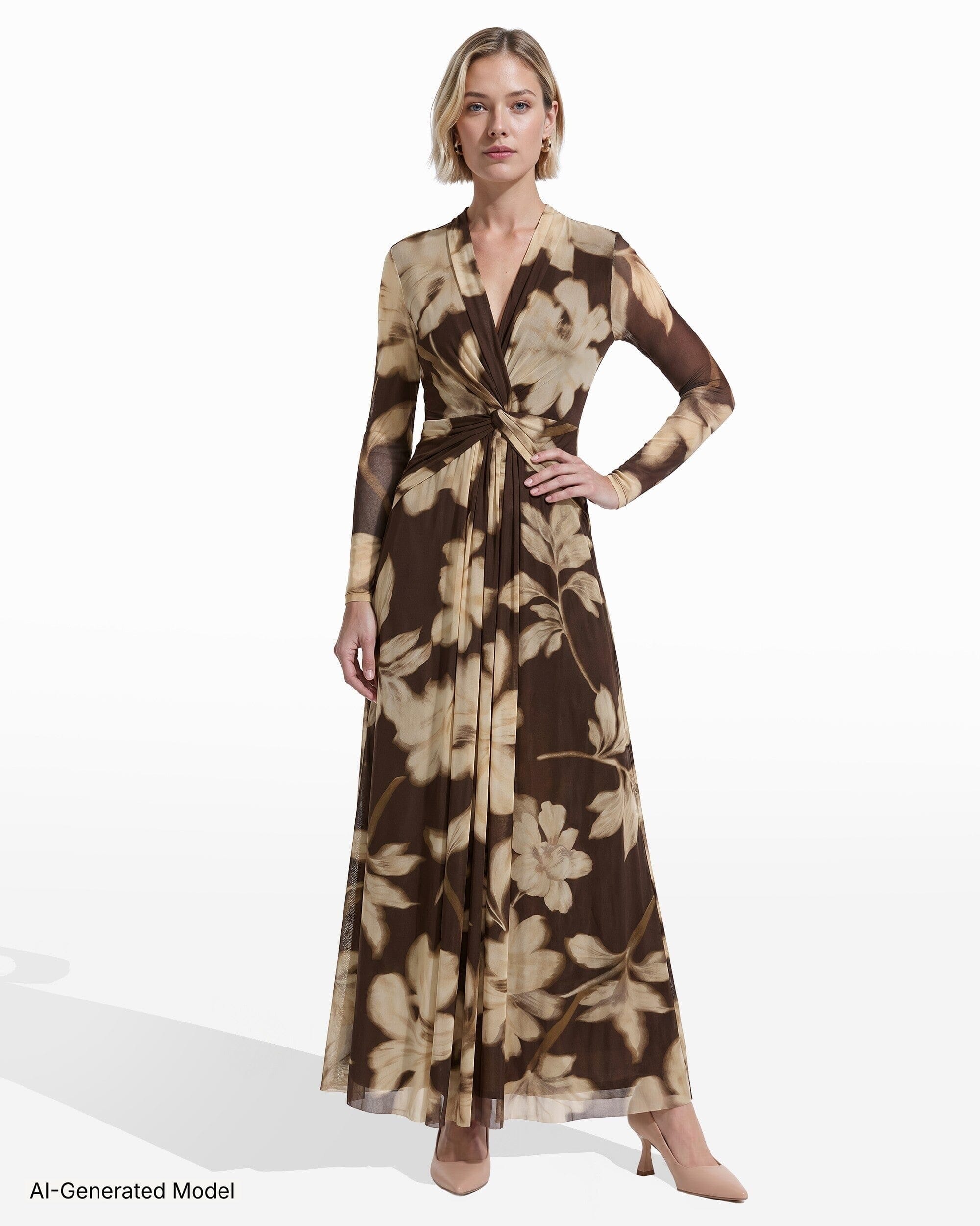 Twist Front V-Neck Long Sleeve Maxi Dress Dresses Kasper
