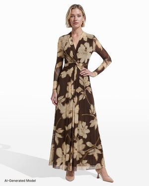Twist Front V-Neck Long Sleeve Maxi Dress Dresses Kasper
