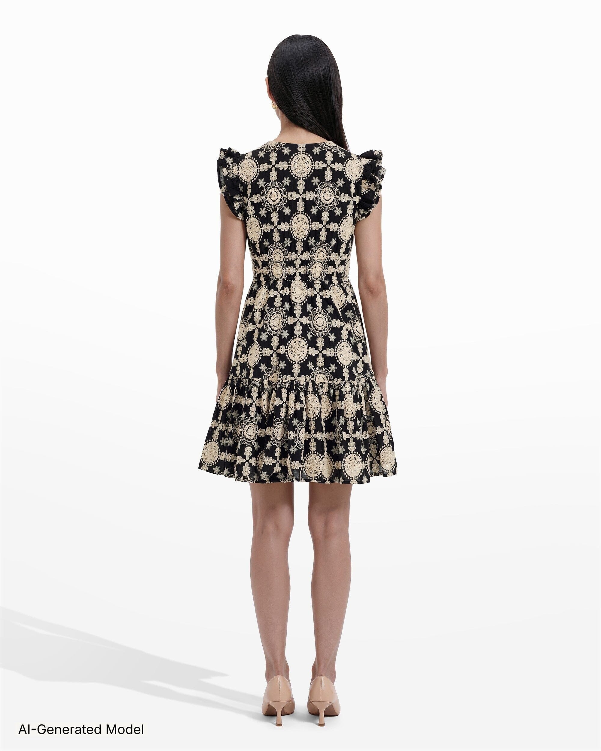 V-Neck Short Dress with Ruffle Sleeves Dresses Kasper