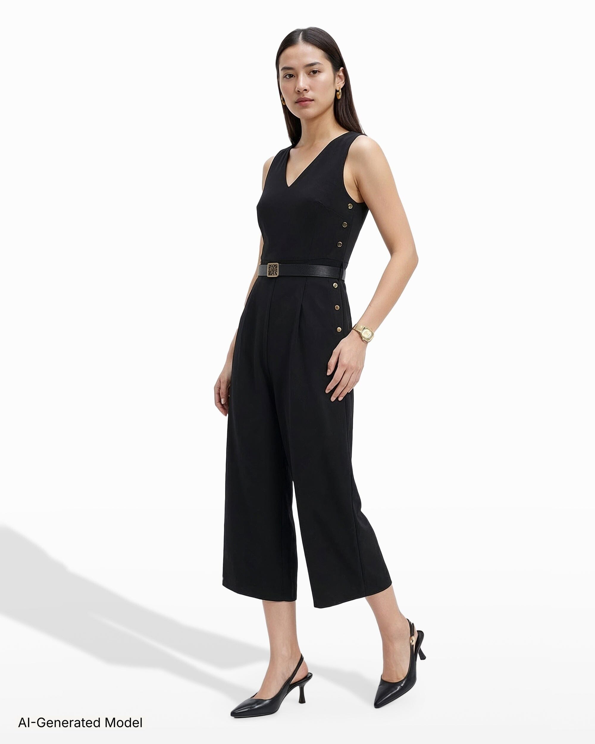 Anne Klein V Neck Side Button Jumpsuit