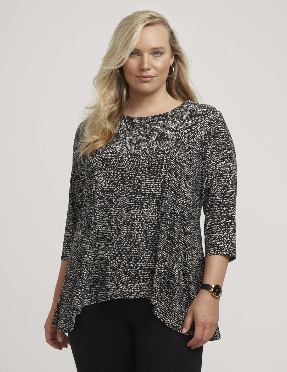 Anne Klein  Plus Size Pebble Dot Sharkbite Knit Top- Sale