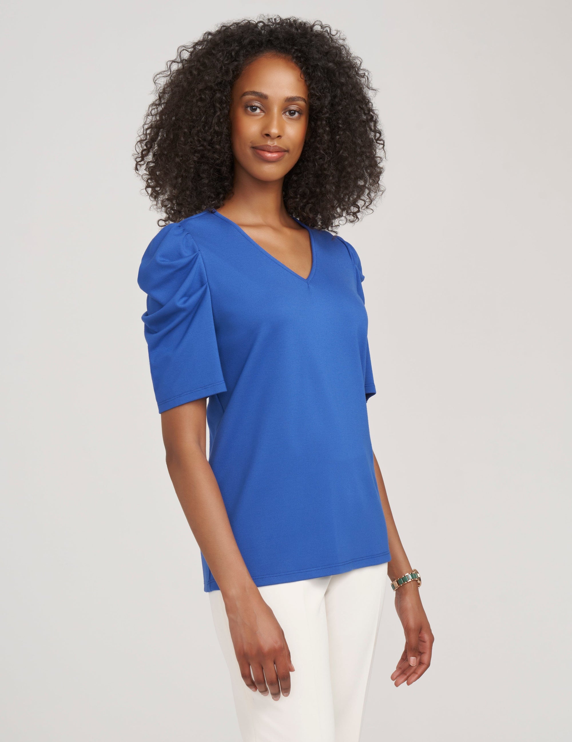 Pleat Sleeve V-Neck Top- Sale