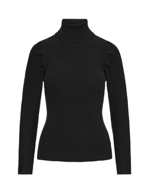 Anne Klein Anne Black Ribbed Puff Shoulder Sweater- Clearance