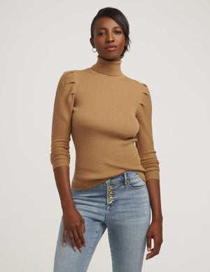 Anne Klein Vicuna Ribbed Puff Shoulder Sweater- Sale