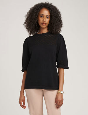 Anne Klein  Puff Sleeve With Ruffle Neck Top- Clearance