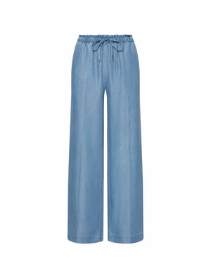 Anne Klein Light Wash Pull On Paperbag Wide Leg Pants- Sale