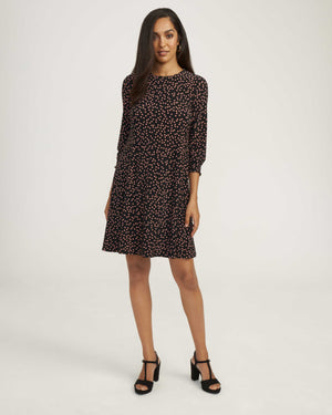 Anne Klein Anne Black/Anise Scattered Dot Smocked Sleeve Shift Dress- Sale