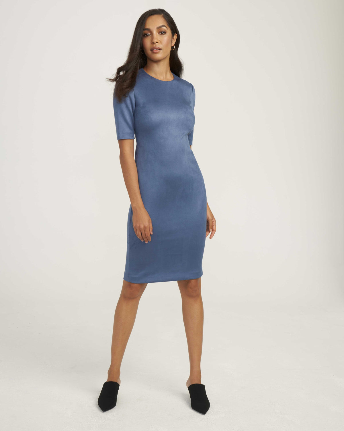 Anne Klein Blue Jay Scuba Suede Sheath Dress- Sale