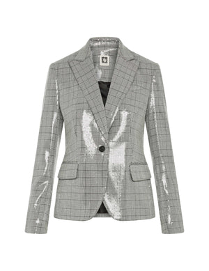 Anne Klein Anne Black Combo Sequin Plaid Jacket - Clearance